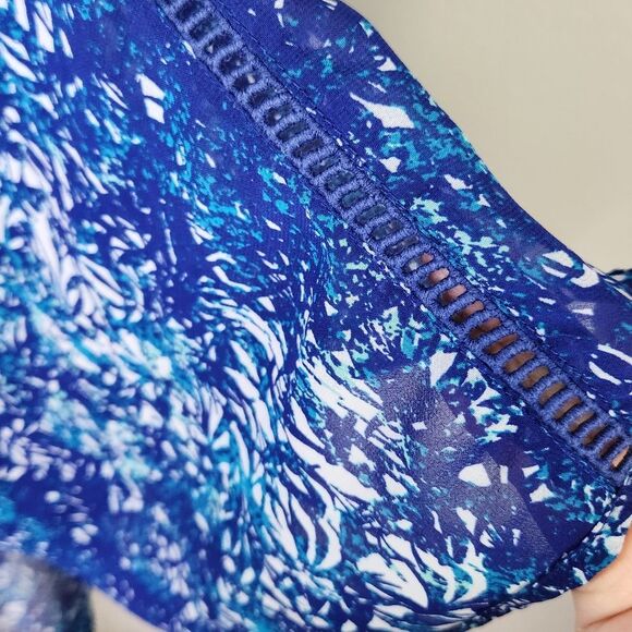 a.n.a Blue Tropical Print Chiffon Semi Sheer Kimono Sleeve Blouse Size XL - Picture 6 of 13